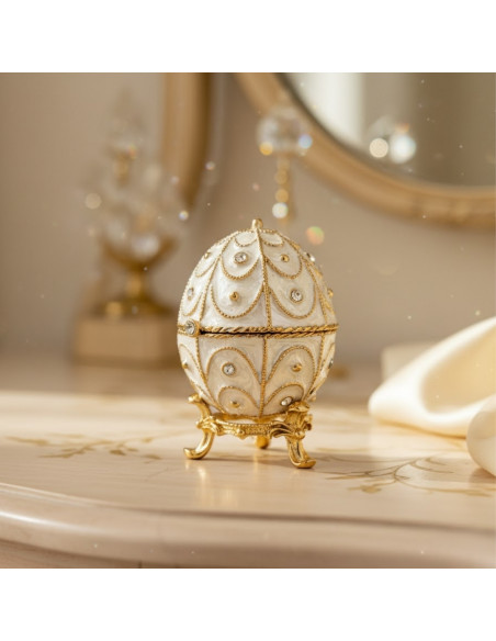 Ekskluzywne Szkatułka Jajo Fabergé Metalowa z Kryształkami - B0748-17WH