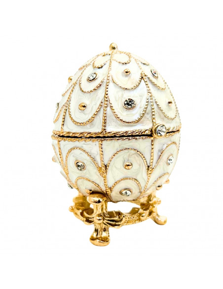 Ekskluzywne Szkatułka Jajo Fabergé Metalowa z Kryształkami - B0748-17WH
