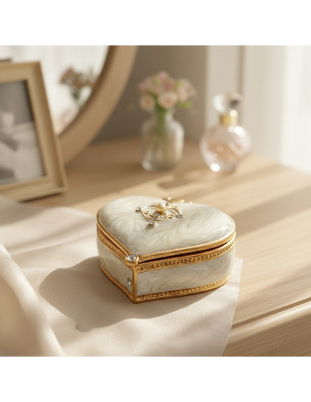 Ekskluzywne Szkatułka Pudełeczko na Biżuterię Serce z Kryształkami - B0767-06WH