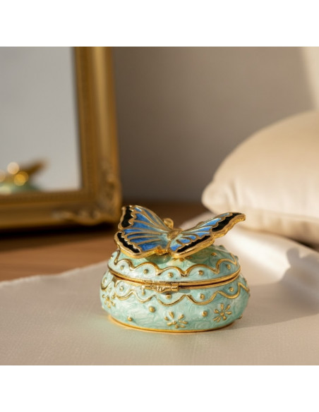 Ekskluzywne Pudełko na Biżuterię Szkatułka - Motylek z Kryształkami - B0782-00BL