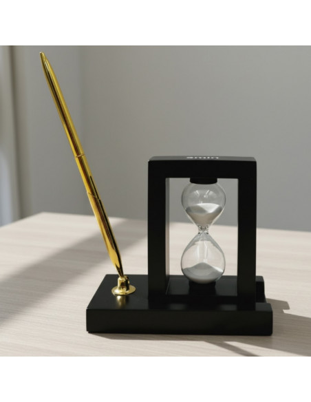 Dekoracyjny Zestaw na Biurko z Klepsydrą 3 minuty i Stojakiem na Długopis – 121W