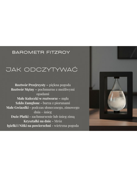 Barometr Burzowy Fitzroya w Oprawie Drewnianej - Kropla Storm Glass – BAW1