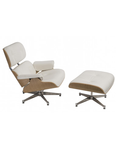 D2.DESIGN FOTEL VIP Z PODNÓŻKIEM BIAŁY/NATURAL OAK /SREBRNA BAZA